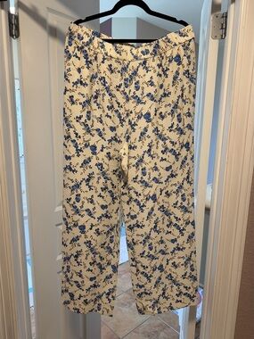 a new day Cream Wide-Leg Pants with Blue Floral Print